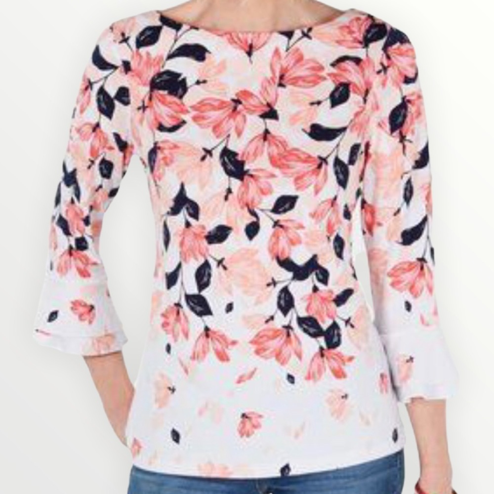 Charter Club Long Sleeve Floral Top, 0X